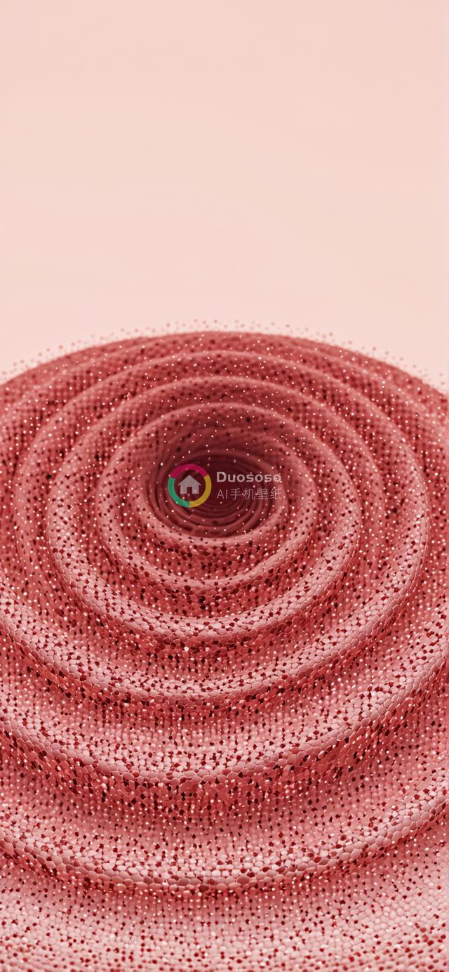 粉色抽象背景渲染图：同心圆光泽球体营造动感纹理