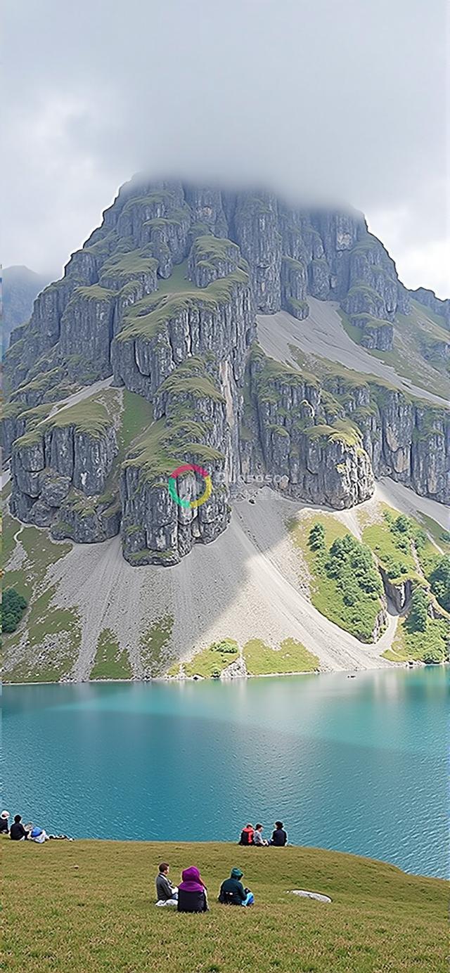 高山湖泊美景：雾绕奇峰与碧湖的壮丽风光