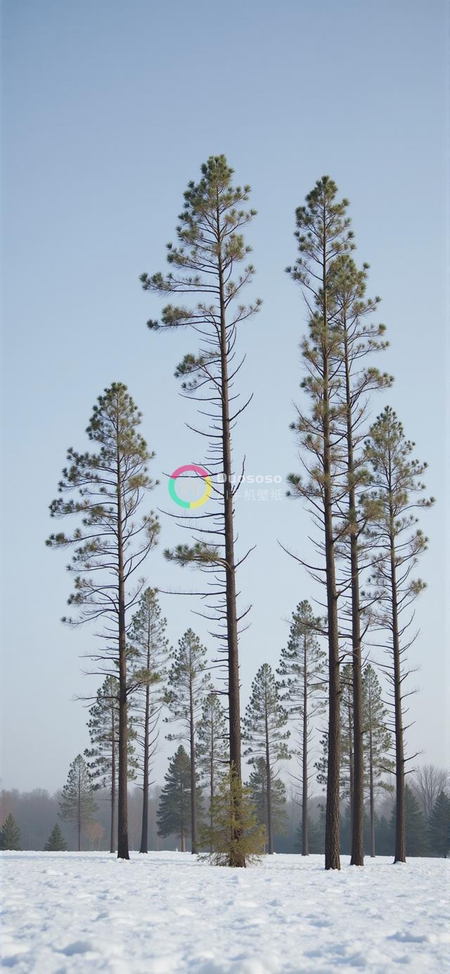 雪地细高松林摄影：静谧冬日里的挺拔与辽阔