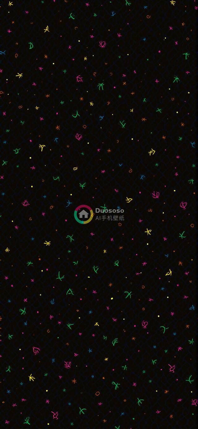 80年代复古街机风彩色抽象图案黑色背景数字插画