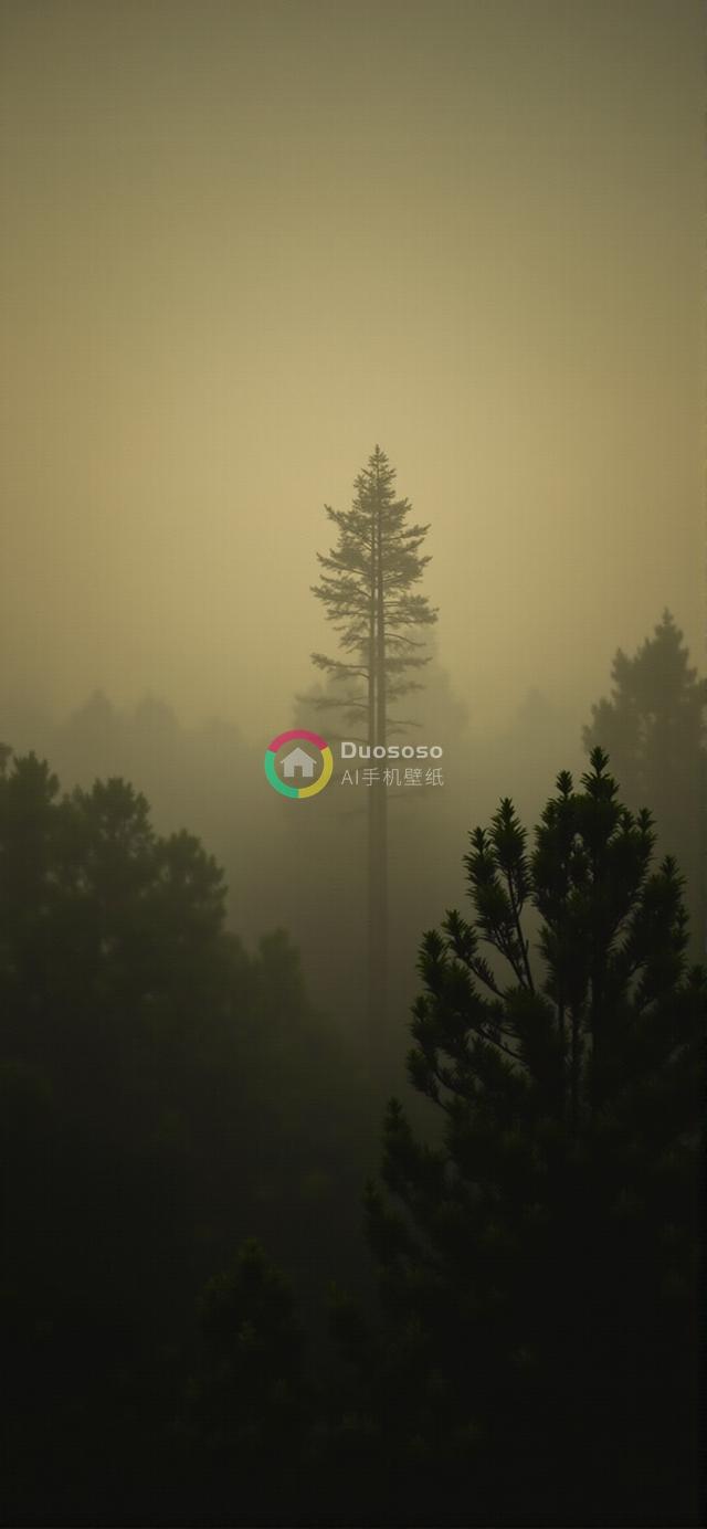 迷雾森林中孤松耸立：壮丽神秘视角下的宁静美景