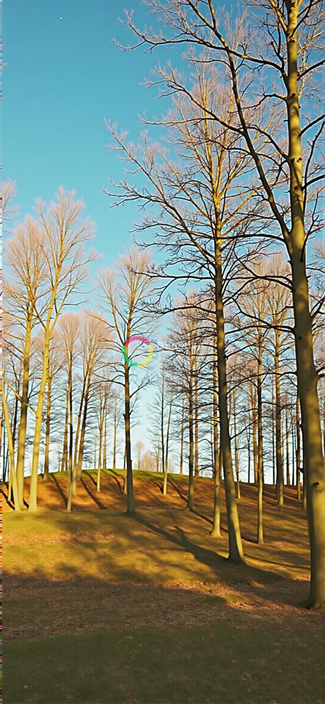 阳光下的冬日树影：静谧山侧林的光影魅力