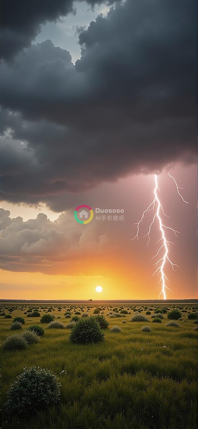 震撼夕阳闪电：自然力量彰显的数字超现实渲染画面