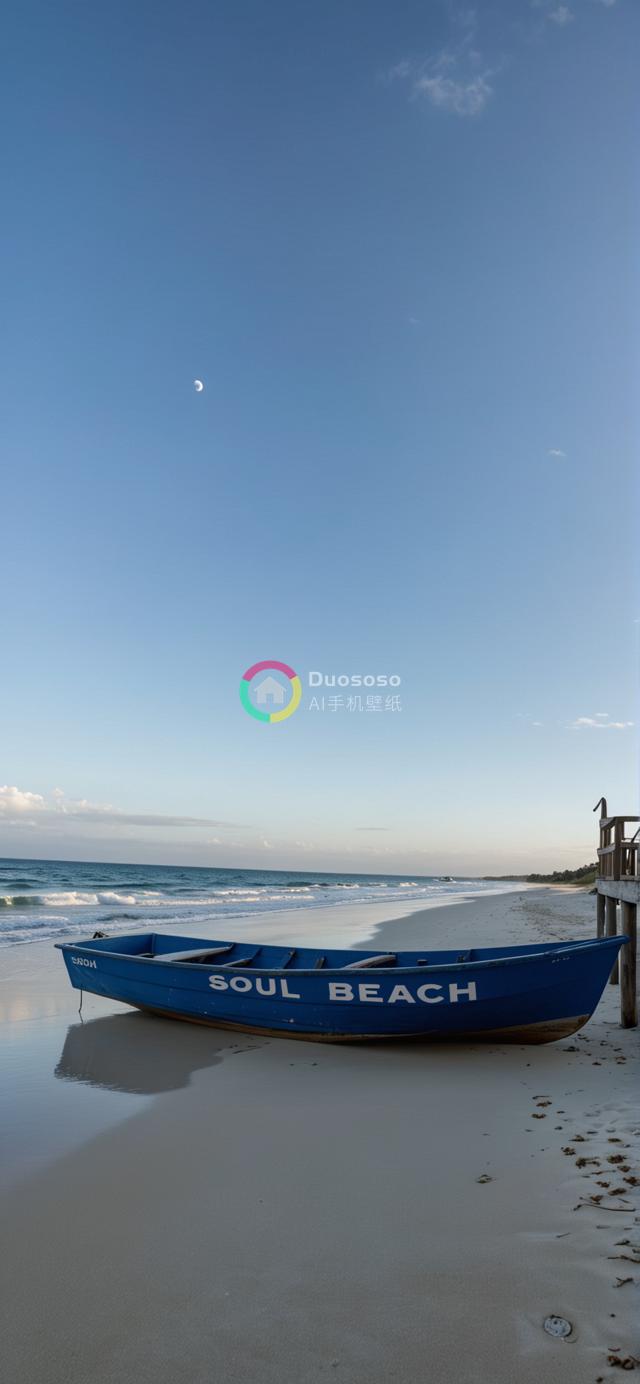 “灵魂海滩”：孤舟白沙，碧海蓝天，月牙映衬下的宁静海角摄影
