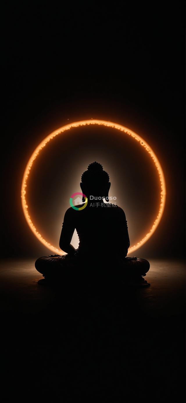 橙光映衬下的沉思佛像：宁静与启迪