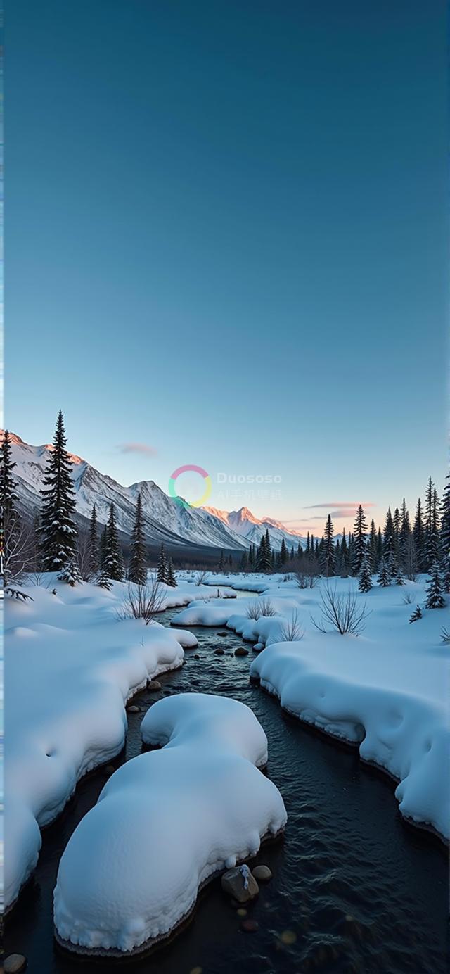 冬雪覆盖山谷晨光映照美景摄影