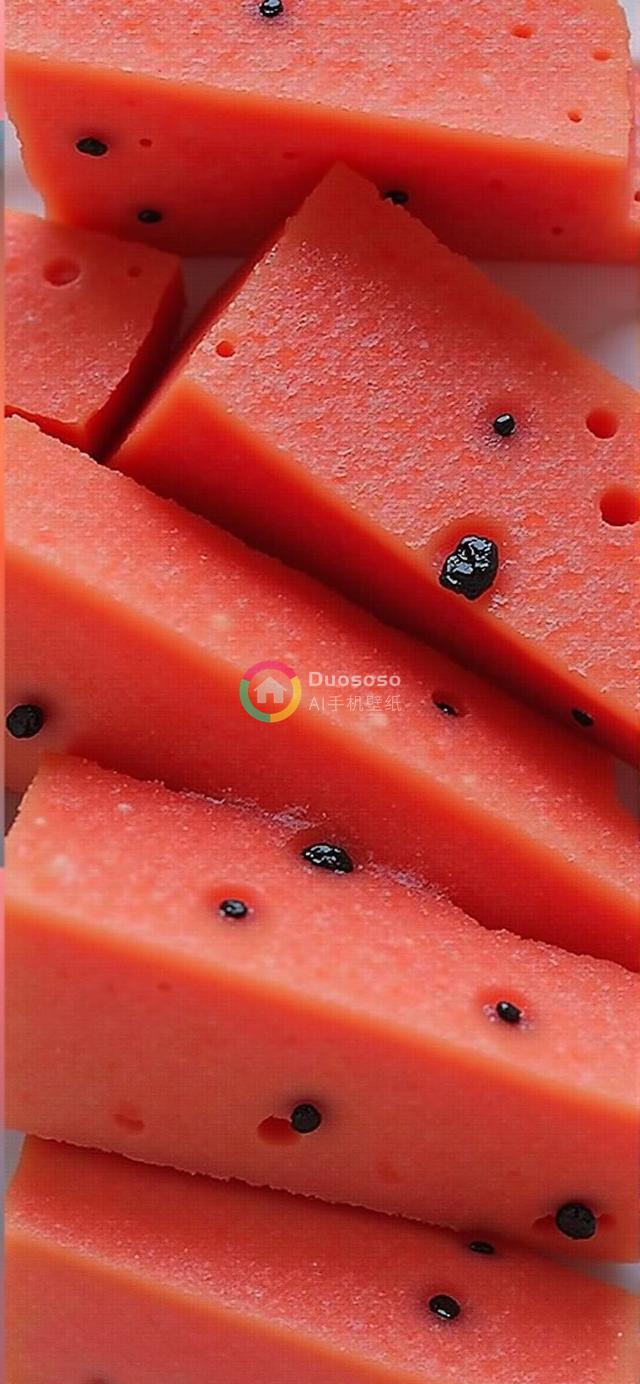 鲜嫩红肉西瓜切片顶视高清摄影