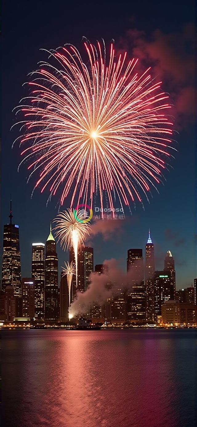 夜幕下城市天际线上的璀璨烟花盛宴