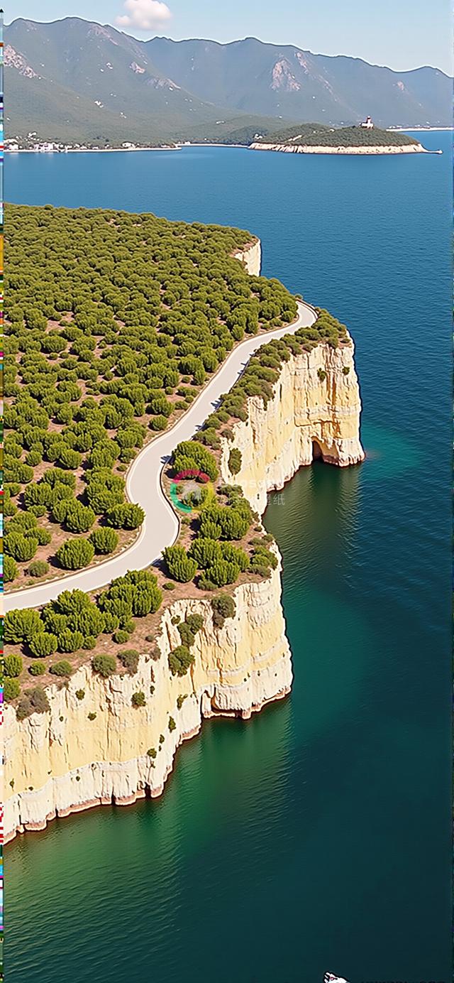 空中视角下的海岸线盘山路壮丽风光