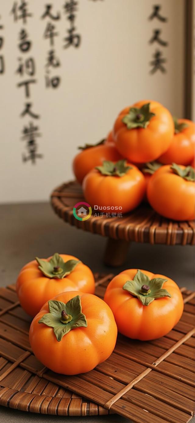 东方风情：质感丰满的橘红柿子竹席艺术照