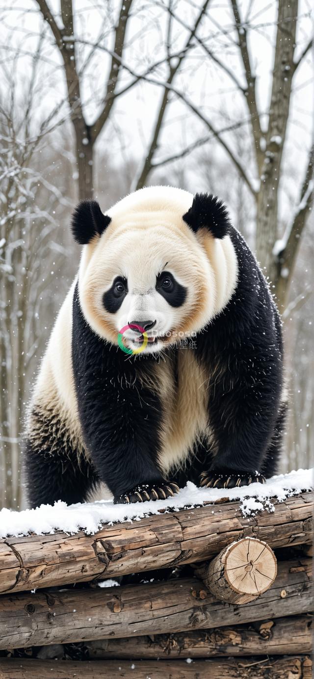雪地巨熊猫的全貌写照：自然平和的美态