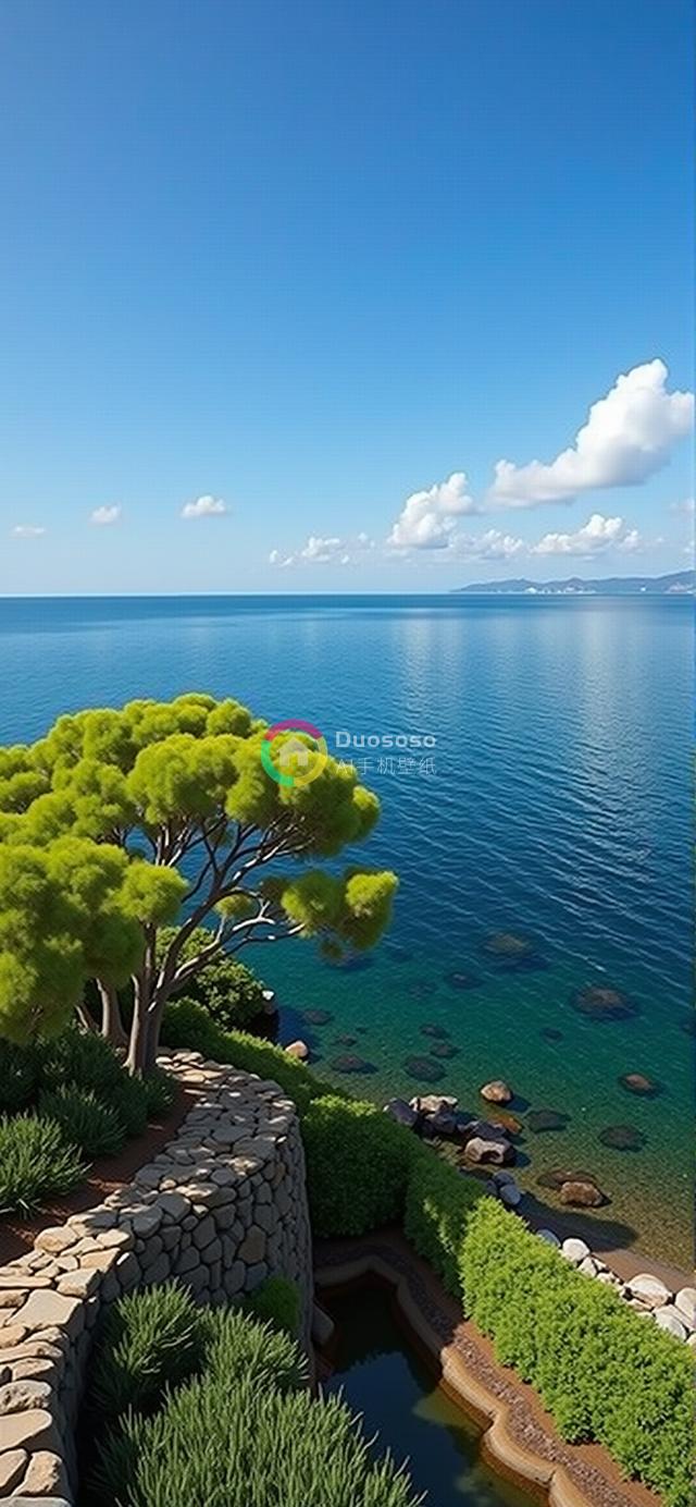 宁静海岸风光：高空俯瞰岩岸与蔚蓝大海的绝美全景