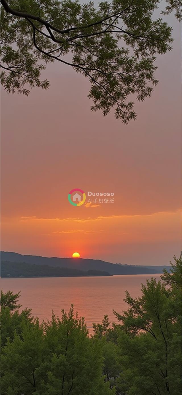 湖畔夕阳下的宁静美景摄影