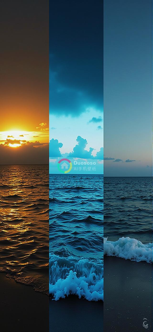 昼夜海景三联画：金晖落日、风暴碧空与暮色宁静
