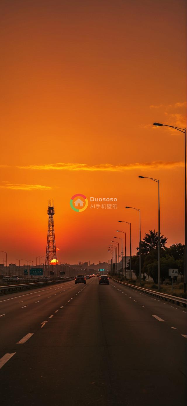 夕阳下多车道高速公路美景摄影