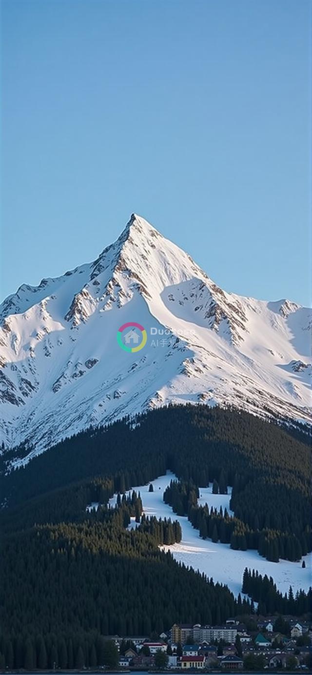 雪峰映衬下的山谷小镇壮丽风光