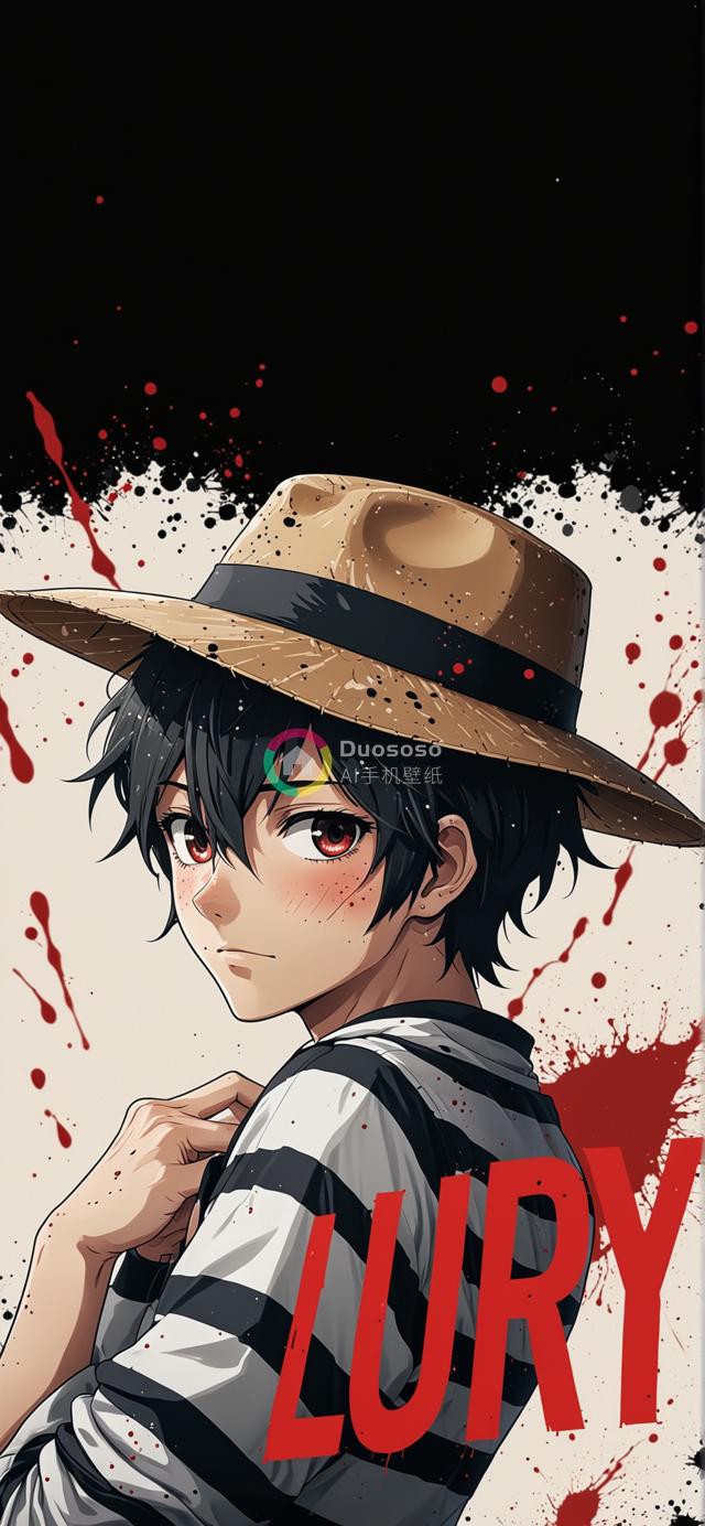 酷炫叛逆青年数字插画：红眼黑发，血迹背景彰显不羁气息