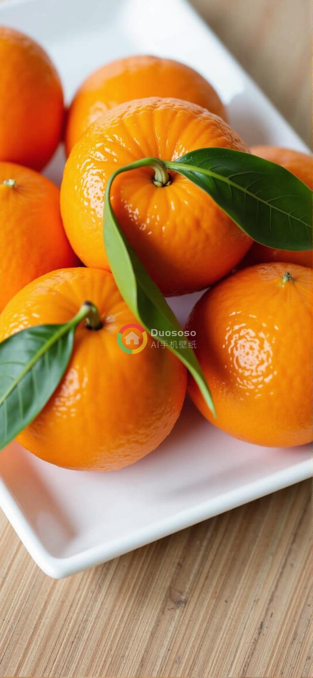 鲜橘满盘：光洁亮泽橘子的近景艺术照
