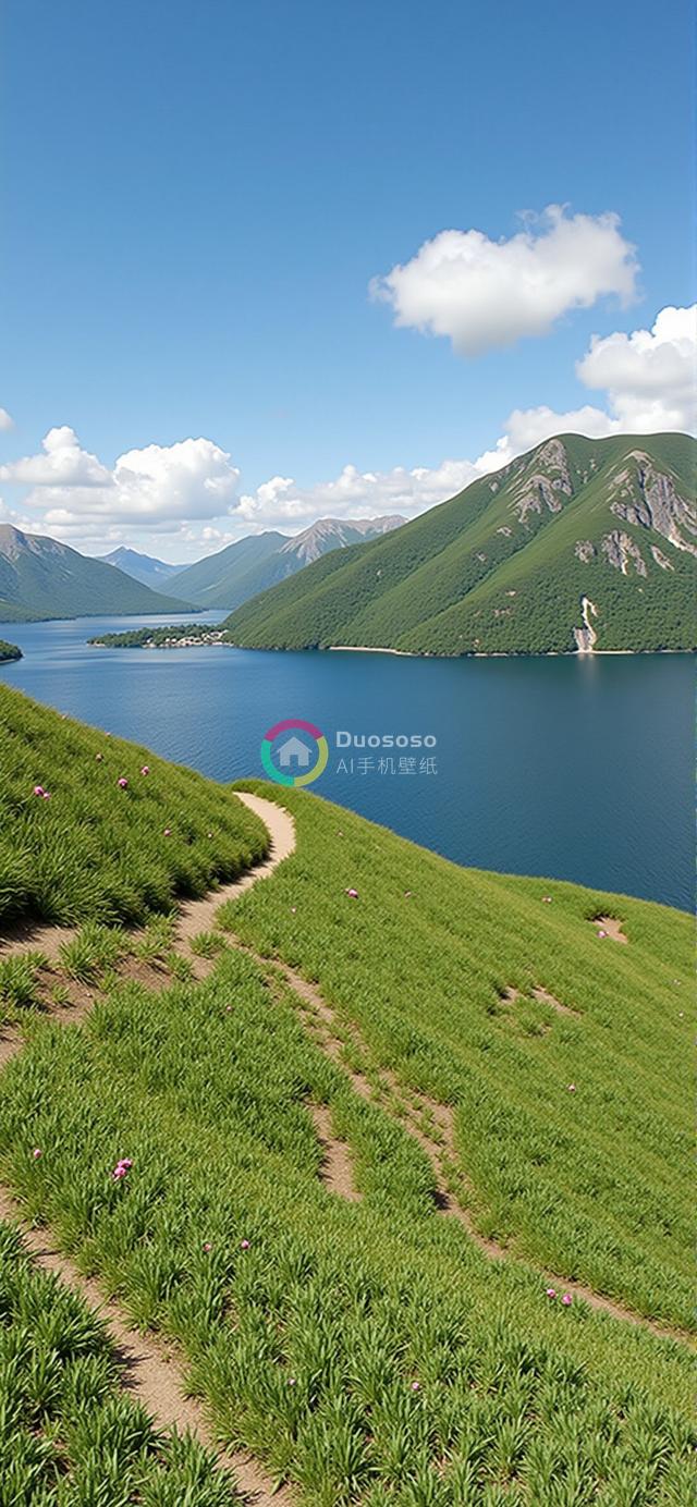 高山湖泊壮丽风光：翠绿山脉中碧湖映天