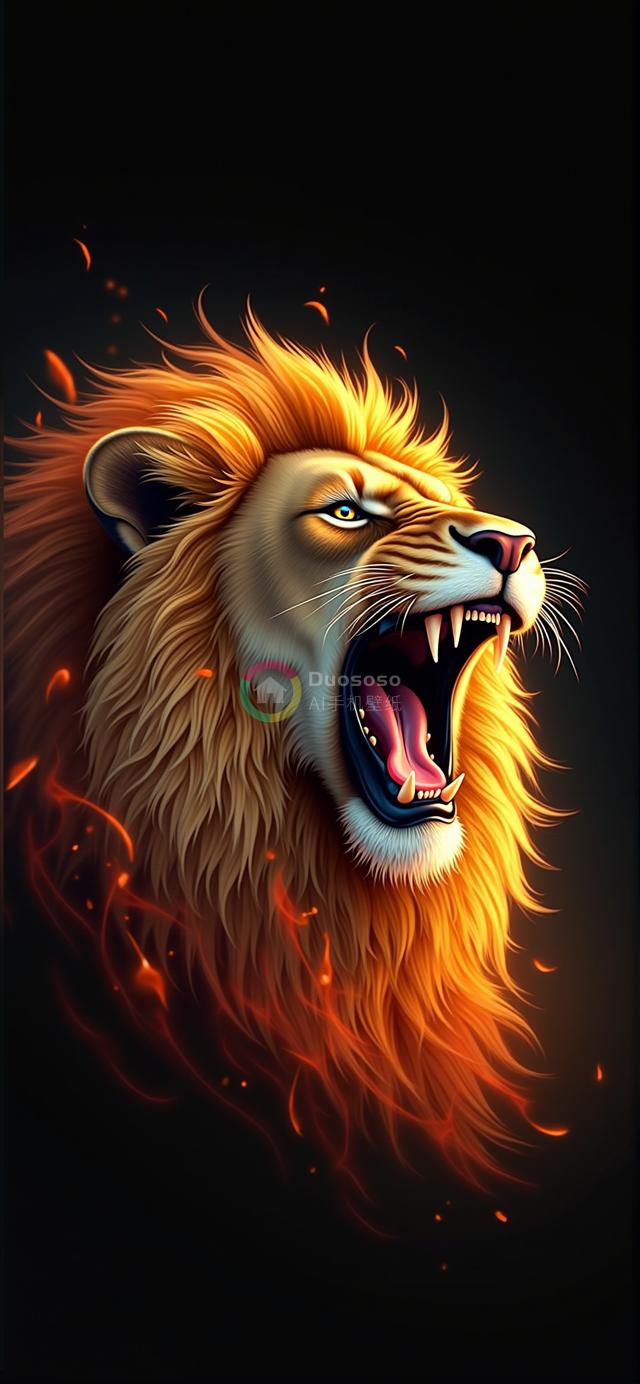 黑色背景下的雄狮怒吼火焰纹特效画像