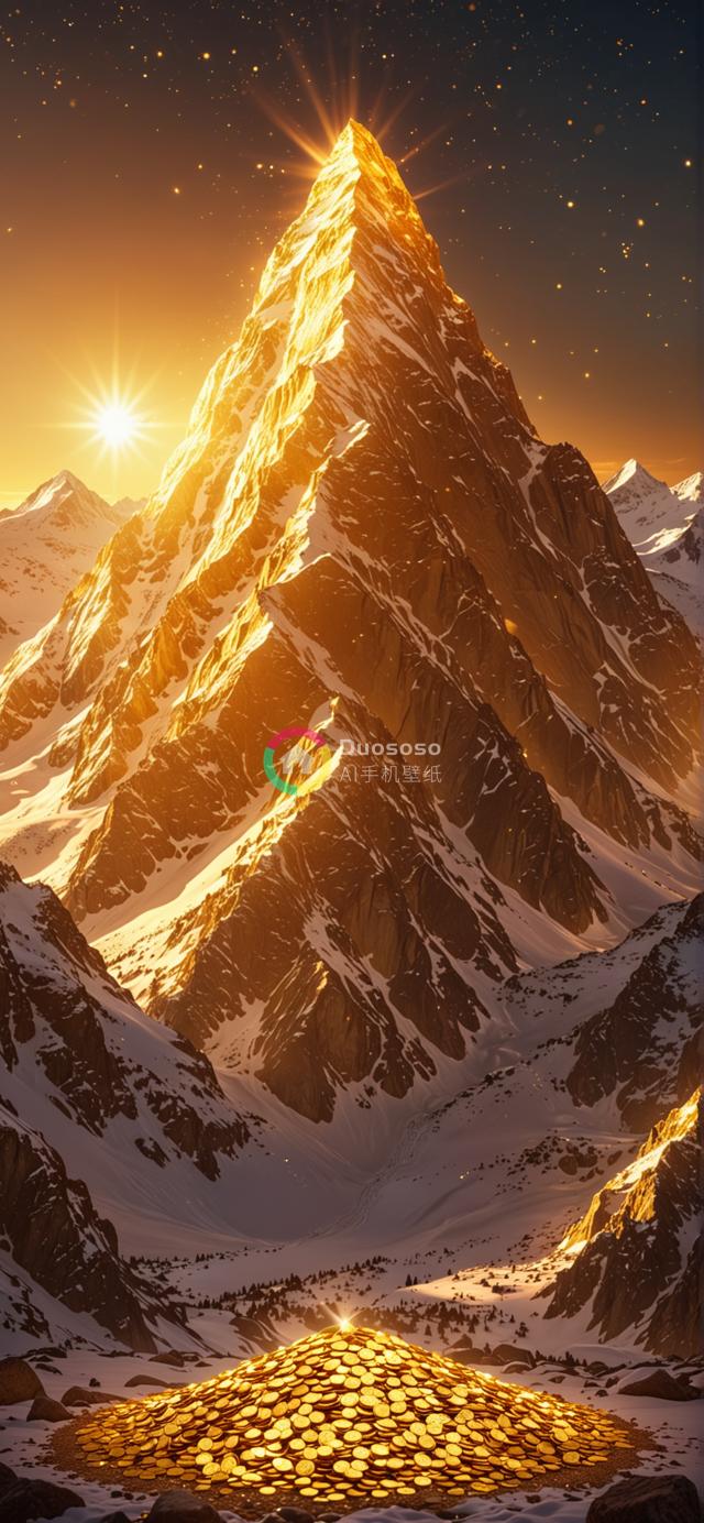 金色光辉映照的壮丽雪峰数字艺术画作，展现雄伟与追求卓越之美