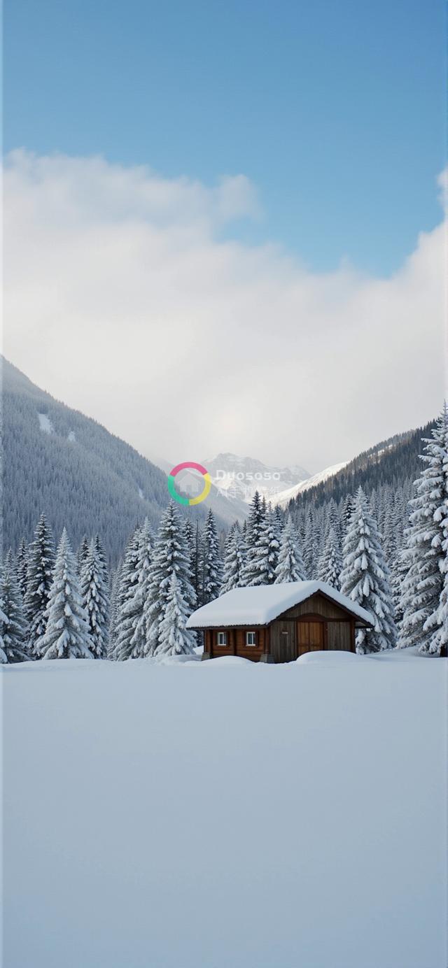 阿尔卑斯山雪景小木屋照片：洁白世界中的宁静避风港