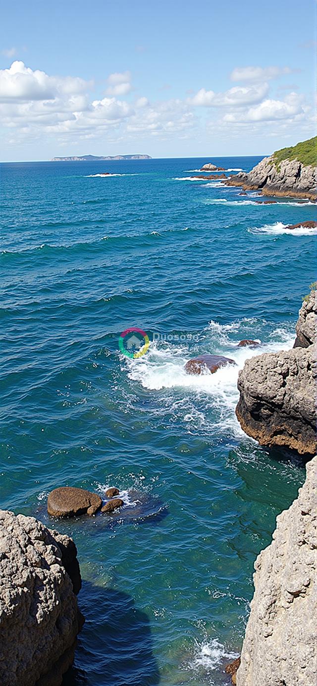 高视角海景摄影：碧绿海水与悬崖的绝美交融