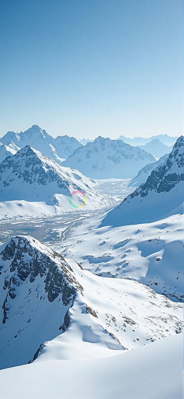 雪峰壮丽：蓝天之下全景高山风光摄影