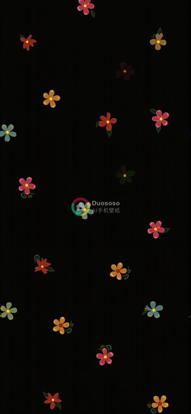 五彩缤纷复古风格花朵图案数字插画