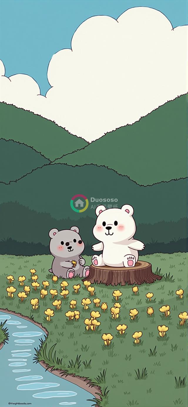 童趣卡通熊仔画卷：梦幻绿地与和煦友谊