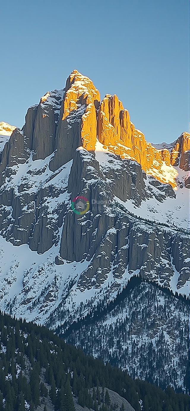 落日余晖下雪覆盖壮丽山峰的摄影艺术