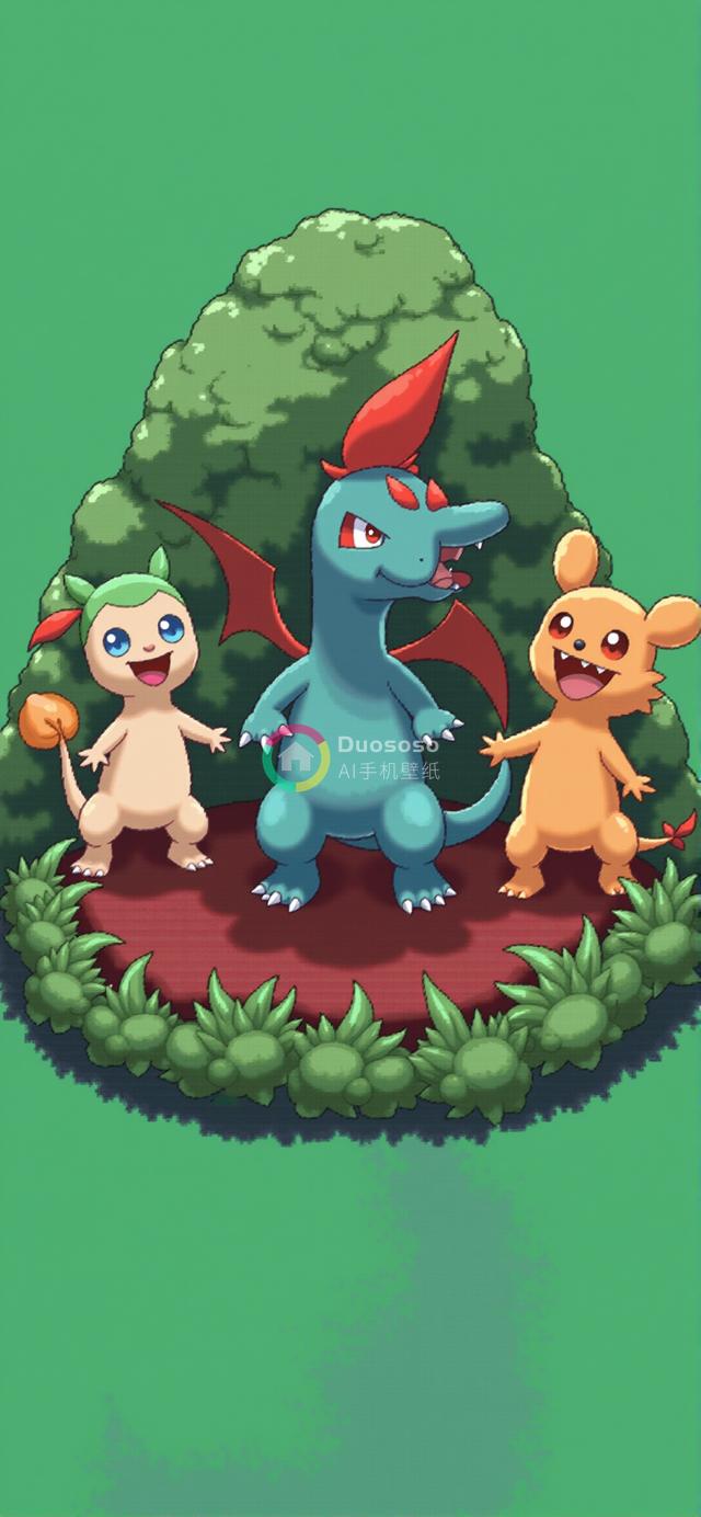 经典像素画风：三大宝可梦角色欢聚一堂