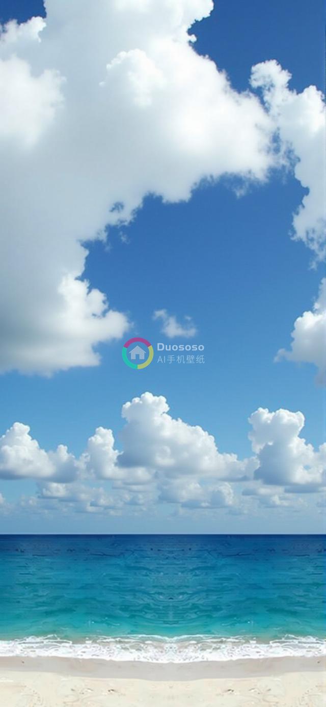 晴朗阳光下原始海滩的广阔天空与碧蓝海洋摄影