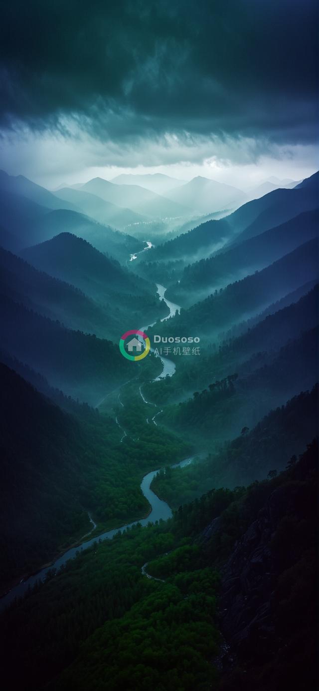 阴郁神秘的山川河谷：浓雾缭绕、乌云密布的壮丽风光