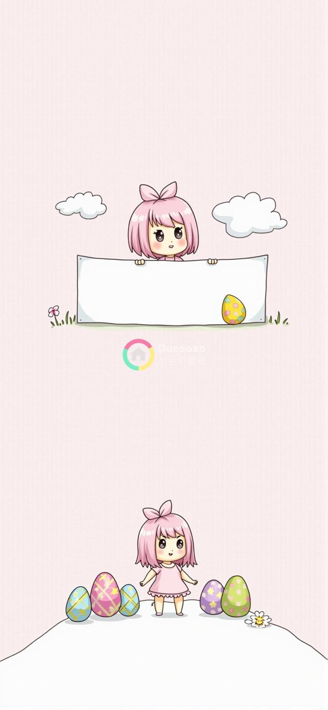 粉色背景下的动漫萌妹庆祝复活节精美插画