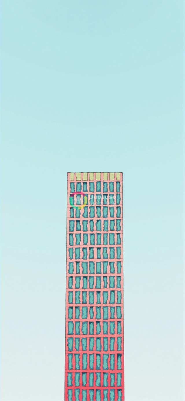 简约背景前立体派风格摩天大楼渲染图：现代简约与复古魅力的结合