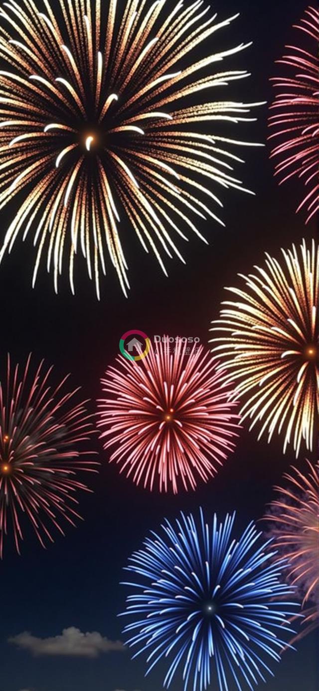 夜空背景下绚烂烟花绽放的精彩瞬间