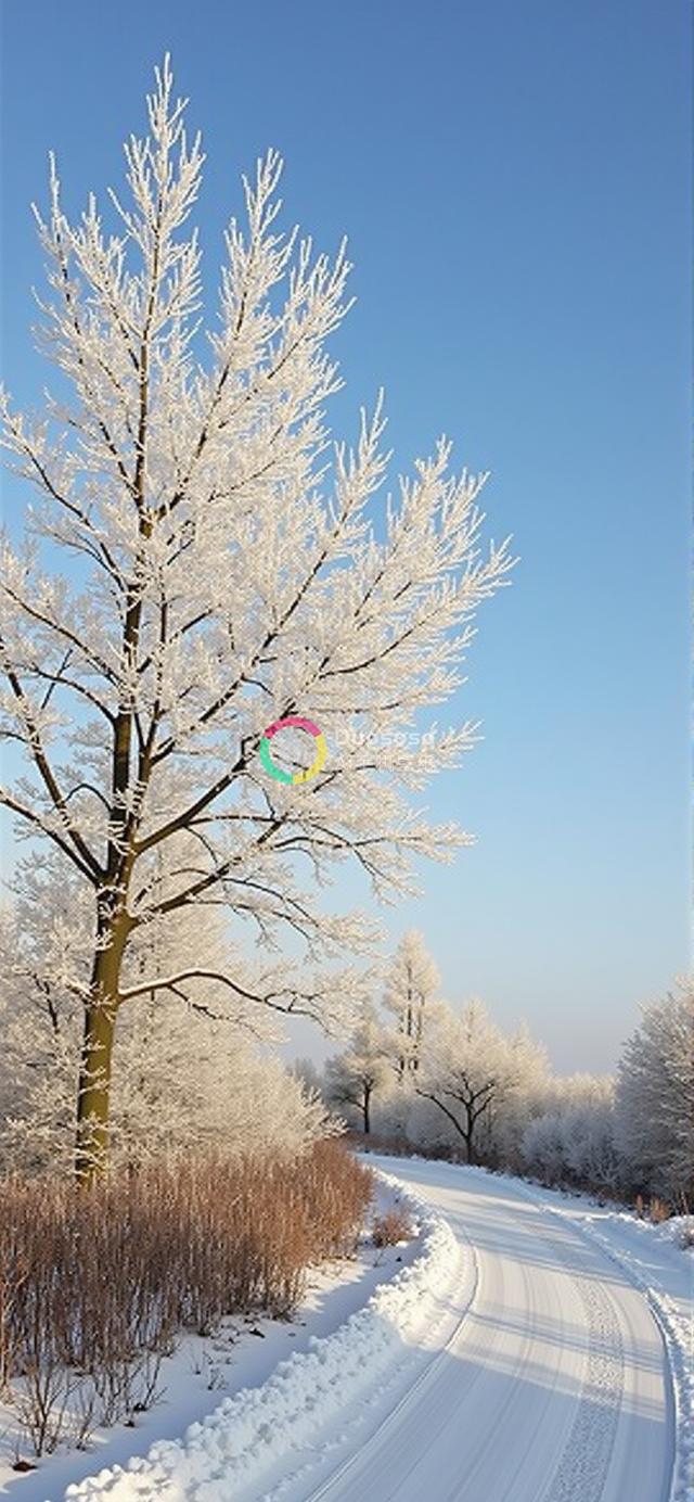 冬日宁静：雪覆森林中蜿蜒道路的低角度摄影
