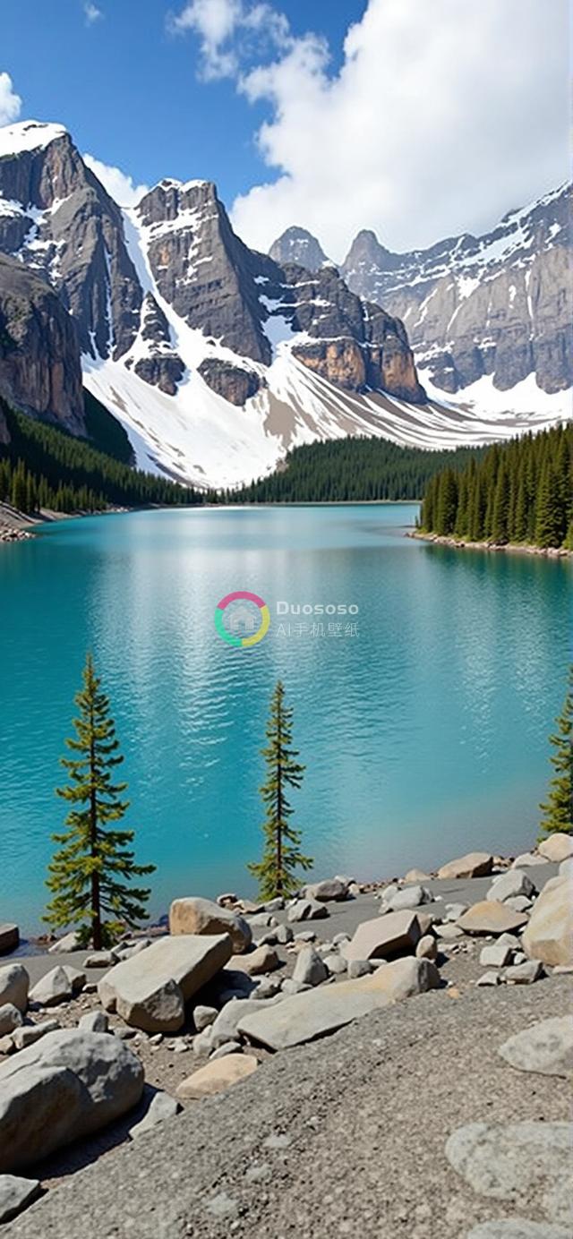 加拿大落基山脉壮丽碧湖与雪山风光摄影