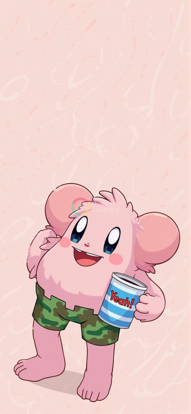 快乐粉色毛绒卡通怪物渲染图，展现可爱与奇幻风格