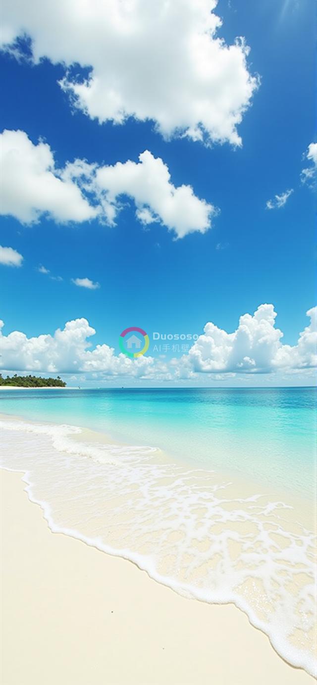 晴空下的原始热带海滩：广阔天空与迷人白沙的宁静画卷