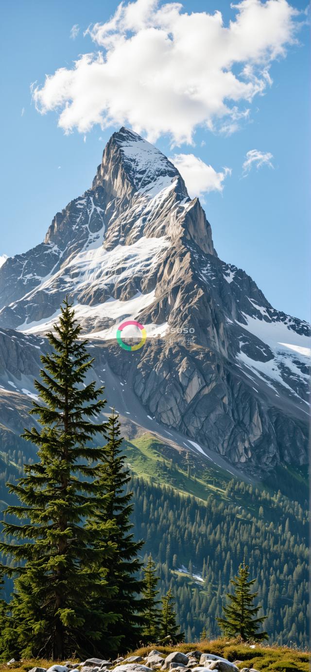 雄伟雪峰映衬绿谷壮丽风光照