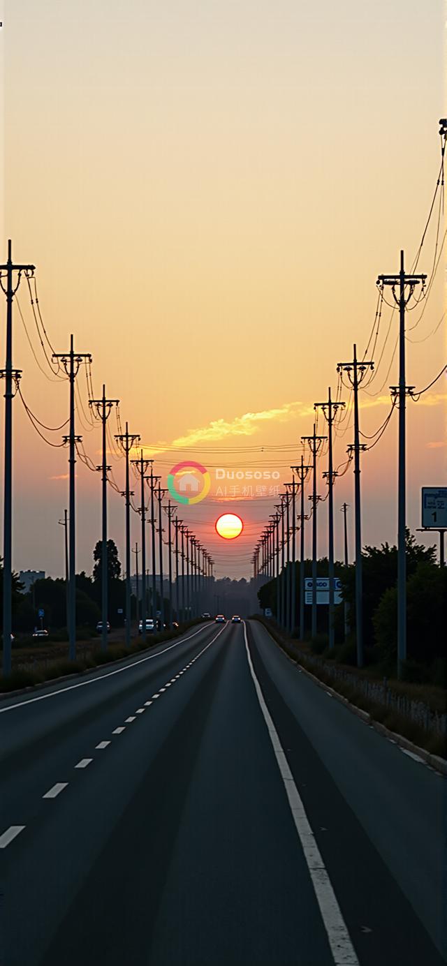 落日余晖下的空旷公路对称美景