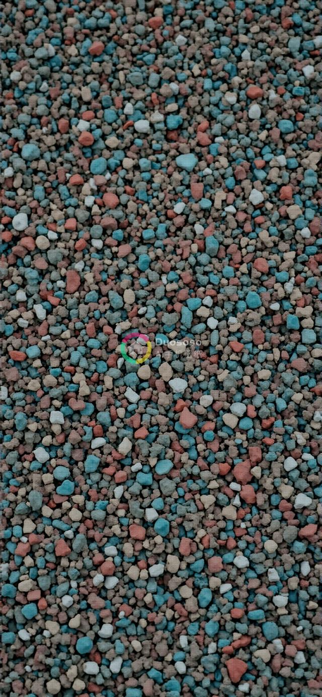 多彩卵石俯瞰照：红蓝灰为主调的自然元素和谐排列