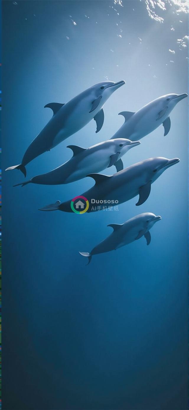 清澈蓝水中灰豚跃动：一幅展现海洋生物和谐美的摄影