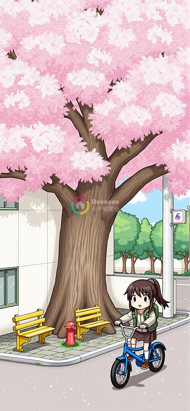 动漫风格少女骑车惊喜表情街头画面