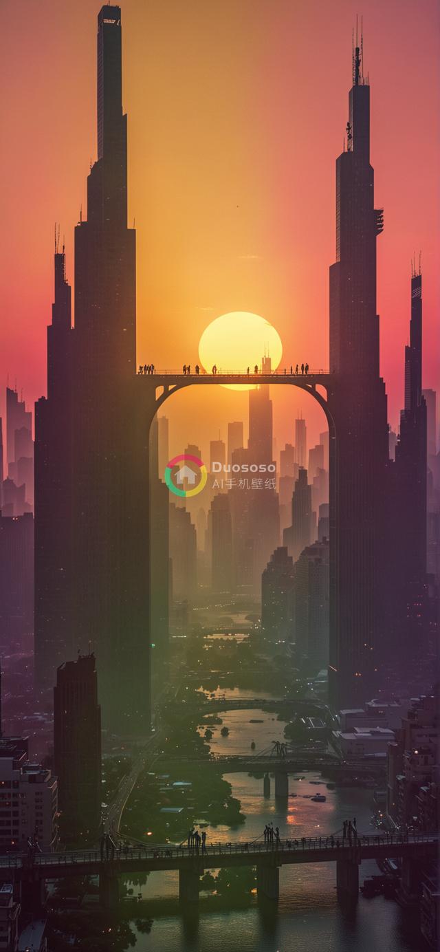 未来都市日落：高科技城市的壮丽黄昏
