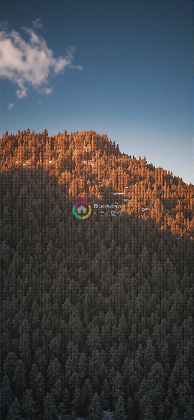 金晖下的针叶林山峰：光影对比下的自然壮丽