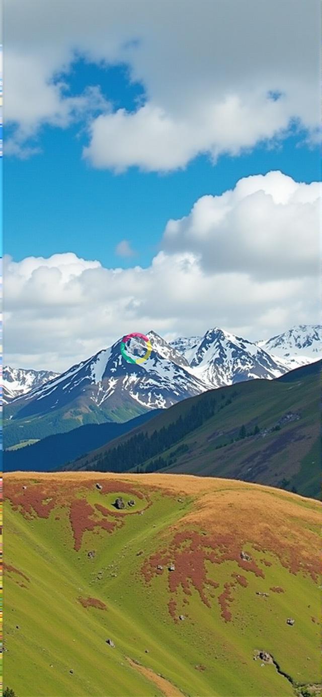 低角度捕捉雪峰壮丽山景：季节交替的绿意与光影交织