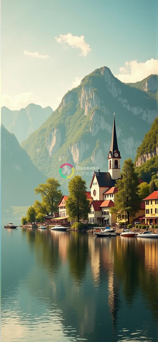 翠山脚下宁静村庄：湖光山色共绘诗意风光